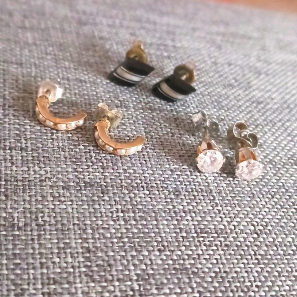 Set of 3 Pairs or Stud and Hoop Earrings - Pre-loved